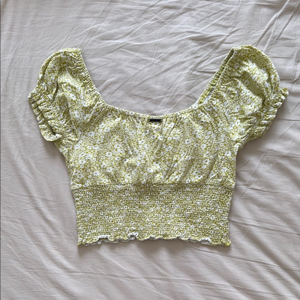 Billabong Yellow Green Cap Sleeve Crop Blouse - Picture 3 of 3